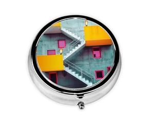 Joli pilulier - Design personnalisé unique, boîte à médicaments facile à transporter, 1 jour matin et soir, petit distributeur de pilules portable pour un usage quotidien, architecture colorée