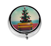Joli pilulier - Design personnalisé unique, boîte à médicaments pour voyage, pilulier 1 jour matin et soir, petit distributeur de pilules portable pour un usage quotidien, arbre de Noël