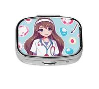 Joli pilulier d'infirmière portable à 2 compartiments en métal - Organisateur de pilules de voyage mignon - Organisateur de vitamines pour sac à main, poche, cadeau de voyage
