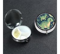 Joli pilulier dinosaure avec miroir - 3 compartiments décoratifs pour sac à main ou poche - Petit pilulier rond en métal - Pour médicaments et vitamines - Cadeau de voyage