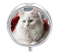 Joli pilulier en forme de chat blanc - 3 compartiments - Petit pilulier rond en métal - Pour sac à main