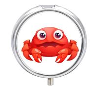 Joli pilulier en forme de crabe rouge - 3 compartiments - Petit pilulier quotidien - Boîte à pilules de voyage ronde en métal pour sac à main
