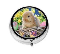 Joli pilulier en métal avec 3 compartiments - Motif œufs de Pâques - Lapin - Pour sac à main et poche