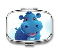 Joli pilulier hippopotame à 2 compartiments, pilulier portable avec miroir pour poche, sac à main, voyage, mini organisateur de médicaments en métal pour vitamines, huile de poisson