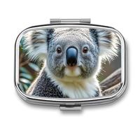 Joli pilulier Koala à 2 compartiments étanche avec miroir carré en métal - Boîte à médicaments portable pour poche et sac à main de voyage