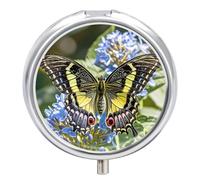 Joli pilulier papillon étanche à 3 compartiments avec miroir rond en métal pour poche et sac à main de voyage