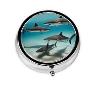 Joli pilulier - Pilulier matin, petit et grand étui de voyage, design personnalisé unique, placage en fer, parfait pour le sac à main et la natation en déplacement de quatuor de requins