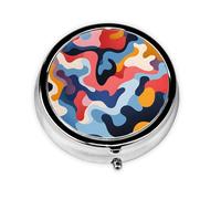 Joli pilulier rond à motif camouflage coloré avec 3 compartiments, mini pilulier en métal pour sac à main ou poche, léger et portable pour un usage quotidien, cadeau, voyage