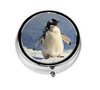 Joli pilulier rond imprimé pingouin avec 3 compartiments, mini pilulier portable pour médicaments, vitamines, huile de poisson, compléments