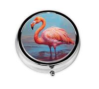 Joli pilulier rond portable à emporter avec flamant rose, tient dans votre poche de sac à main, boîte à pilules légère à 3 compartiments