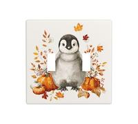 Joli pingouin citrouilles et feuilles d'automne - Double interrupteur à bascule - Plaque murale - Taille standard - 11,4 x 11,4 cm