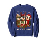 Joli Pingouin de Noël Juste Un Joyeux Pingouin Vacances de Noël Sweatshirt, Unisexe pour Adultes, Bleu Marine, M