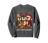Joli Pingouin de Noël Juste Un Joyeux Pingouin Vacances de Noël Sweatshirt, Unisexe pour Adultes, Chiné Foncé, M