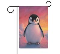 Joli pingouin debout sur un jardin de glace - Drapeau saisonnier de vacances en toile de jute double face - 30,5 x 45,7 cm