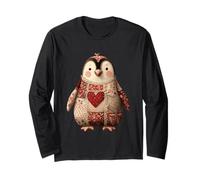 Joli Pingouin Patchwork avec cœur Rouge pour l'hiver Manche Longue