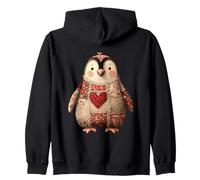 Joli Pingouin Patchwork avec cœur Rouge pour l'hiver Sweat à Capuche