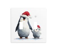 Joli pingouin portant un chapeau de Père Noël minimaliste double gang à bascule, plaque murale, décoration d'interrupteur, taille standard - 11,4 x 11,4 cm