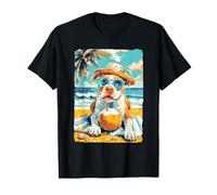 Joli Pit-Bull avec Lunettes de Soleil Chien Tropical en Noix de Coco été T-Shirt