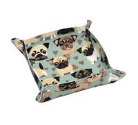 Joli plateau de valet en cuir pour homme avec motif chihuahua carlin - Videz vos poches, plateau de rangement multifonction en cuir