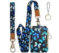 Joli porte-badge avec cordon - Cordon pour enseignant - Motif papillon bleu - Pour badges d'identité et clés, porte-badge d'identité, infirmière, médecin, bureau, école, enseignant - Poche pour carte