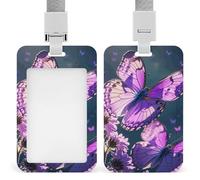 Joli porte-badge en forme de papillon violet avec cordon amovible, design étanche pour bureau, lieu de travail