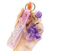 Joli porte-clés en forme de bouteille de Sakura avec sable mouvant liquide, beau porte-clés romantique flottant en forme de boule de cerisier, violet, taille unique
