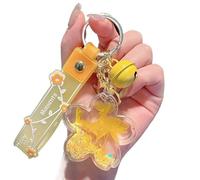 Joli porte-clés en forme de bouteille de Sakura avec sable mouvant liquide, beau porte-clés romantique flottant en forme de boule de cerisier, jaune, taille unique