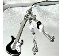 Joli porte-clés en forme de guitare, microphone, chaîne de téléphone portable, sac à dos, pendentif note de musique, décoration à suspendre pour fille