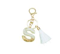 Joli porte-clés en résine avec pampille blanche de l'alphabet de A à Z pour femme, pendentif en forme de lettre initiale, accessoires de sac, s, taille unique