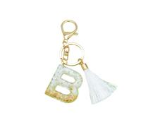Joli porte-clés en résine avec pampille blanche de l'alphabet de A à Z pour femme, pendentif en forme de lettre initiale, accessoires de sac, b, taille unique