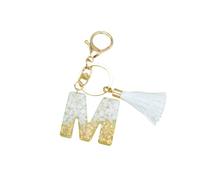 Joli porte-clés en résine avec pampille blanche de l'alphabet de A à Z pour femme, pendentif en forme de lettre initiale, accessoires de sac, m, taille unique