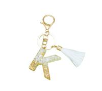 Joli porte-clés en résine avec pampille blanche de l'alphabet de A à Z pour femme, pendentif en forme de lettre initiale, accessoires de sac, K, taille unique