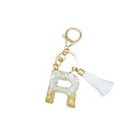 Joli porte-clés en résine avec pampille blanche de l'alphabet de A à Z pour femme, pendentif en forme de lettre initiale, accessoires de sac, R, taille unique