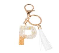 Joli porte-clés en résine avec pampille blanche de l'alphabet de A à Z pour femme, pendentif en forme de lettre initiale, accessoires de sac, P, taille unique