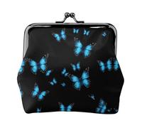 Joli porte-monnaie en cuir imprimé papillon bleu pour homme et femme avec verrou de baiser