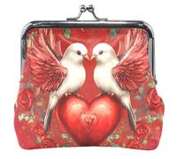 Joli porte-monnaie en cuir pour femmes et filles, avec verrou de baiser, inséparables, ailes et cœur, porte-monnaie rouge