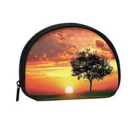 Joli porte-monnaie et mini pochette à changer, balle de golf sport, coucher de soleil, arbre imprimé, petit sac tendance à fermeture éclair pour femme, noir, taille unique, demi-cercle, Noir , Taille