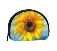 Joli porte-monnaie et mini pochette à changer, beau tournesol imprimé, petit sac à monnaie tendance avec fermeture éclair pour femme, noir, taille unique, demi-cercle, Noir , Taille unique