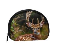 Joli porte-monnaie et mini pochette à changer, cerf blanc faon dans la nature cerf, petit sac à monnaie tendance avec fermeture éclair pour femme, noir, taille unique, demi-cercle, Noir , Taille