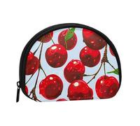 Joli porte-monnaie et mini pochette à changer, cerises rouges imprimées, petit sac à monnaie tendance avec fermeture éclair pour femme, noir, taille unique, demi-cercle, Noir , Taille unique