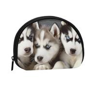 Joli porte-monnaie et mini pochette à changer, chiots husky chiens, petit sac à monnaie tendance avec fermeture éclair pour femme, noir, taille unique, demi-cercle, Noir , Taille unique, Demi-cercle