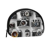 Joli porte-monnaie et mini pochette à changer, collection d'appareil photo rétro cool imprimé, petit sac à monnaie tendance avec fermeture éclair pour femme, noir, taille unique, demi-cercle, Noir