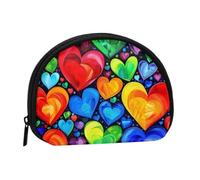 Joli porte-monnaie et mini pochette à changer, cœurs arc-en-ciel, petit sac à monnaie tendance avec fermeture éclair pour femme, noir, taille unique, demi-cercle, Noir , Taille unique, Demi-cercle