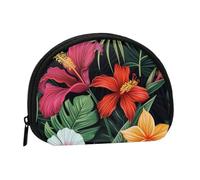 Joli porte-monnaie et mini pochette à changer, imprimé fleurs tropicales, petit sac à monnaie tendance avec fermeture éclair pour femme, noir, taille unique, demi-cercle, Noir , Taille unique