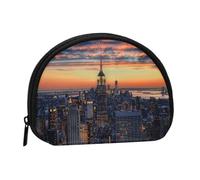 Joli porte-monnaie et mini pochette à changer, New York City imprimé, petit sac à monnaie tendance avec fermeture éclair pour femme, noir, taille unique, demi-cercle, Noir , Taille unique, Demi-cercle