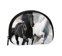 Joli porte-monnaie et mini pochette à changer, noir et blanc chevaux qui courent à pied, petit sac à monnaie tendance avec fermeture éclair pour femme, noir, taille unique, demi-cercle, Noir , Taille