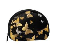 Joli porte-monnaie et mini pochette à changer, papillons dorés et blancs imprimés noirs, petit sac à monnaie tendance à fermeture éclair pour femme