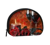 Joli porte-monnaie et mini pochette à changer, rose vin rouge et bougie imprimée, petit sac à monnaie tendance à fermeture éclair pour femme, noir, taille unique, demi-cercle, Noir , Taille unique