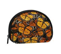 Joli porte-monnaie et mini pochette à changer, tas de papillons monarques oranges imprimés, petit sac tendance à fermeture éclair pour femme, noir, taille unique, demi-cercle, Noir , Taille unique