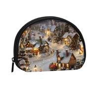Joli porte-monnaie et mini pochette à changer, village de Noël imprimé, petit sac à monnaie tendance avec fermeture éclair pour femme, noir, taille unique, demi-cercle, Noir , Taille unique